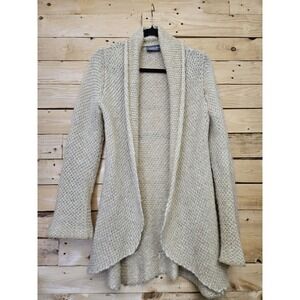 Wooden Ships Cardigan Sweater Medium Large Beige Mohair Wool Blend Open Beachy